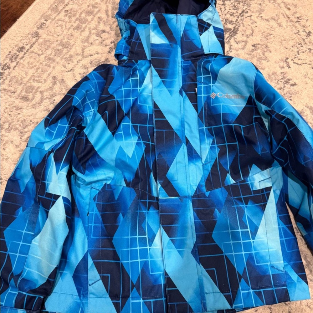 Columbia Blue Raincoat with Geometric Design
